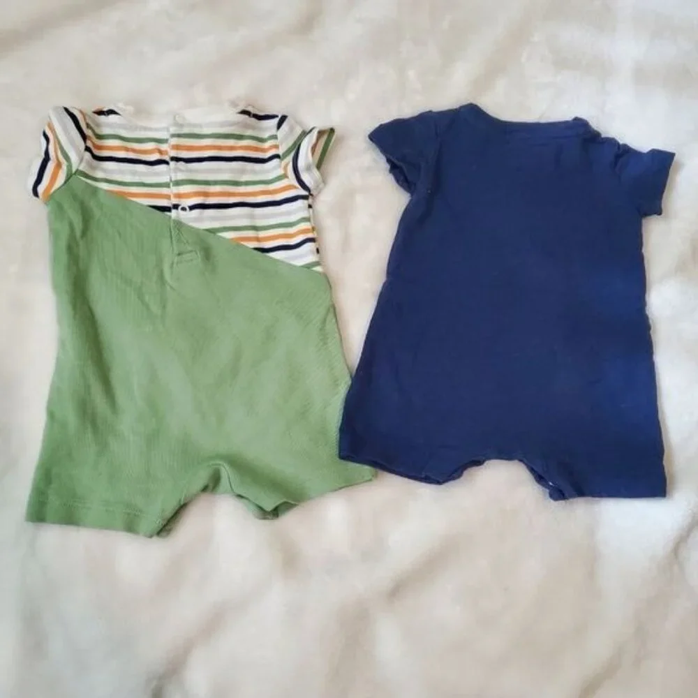 Kids Headquarters Rompers 3 Months set of two striped shorts green blue dinosaur